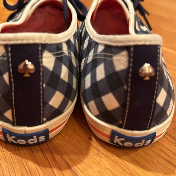 Kate Spade KEDS blue white gingham check checked tennis shoes sneakers 11 coral - Picture 8 of 17